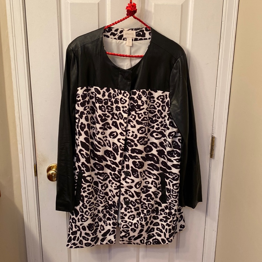 Chico’s Jacket with Faux Leather Arms and Trim